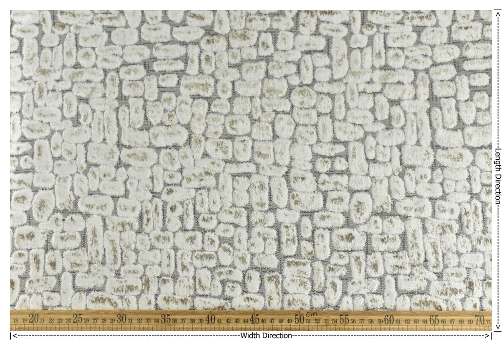Heavyweight Cream Taupe Raised Block Geometric Cut Velvet Upholstery Fabric For Chair|Cotton Blend Abstract Modern Sofa Reupholstery Fabric