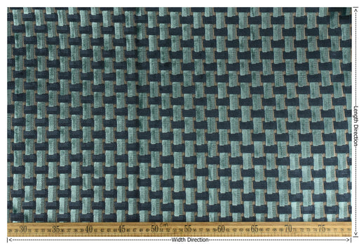 Heavy Weight Interlaced Rectangle Cut Velvet Upholstery Fabric For Chair|Teal Green and Blue Raised Geometric Furniture Fabric For Sofa