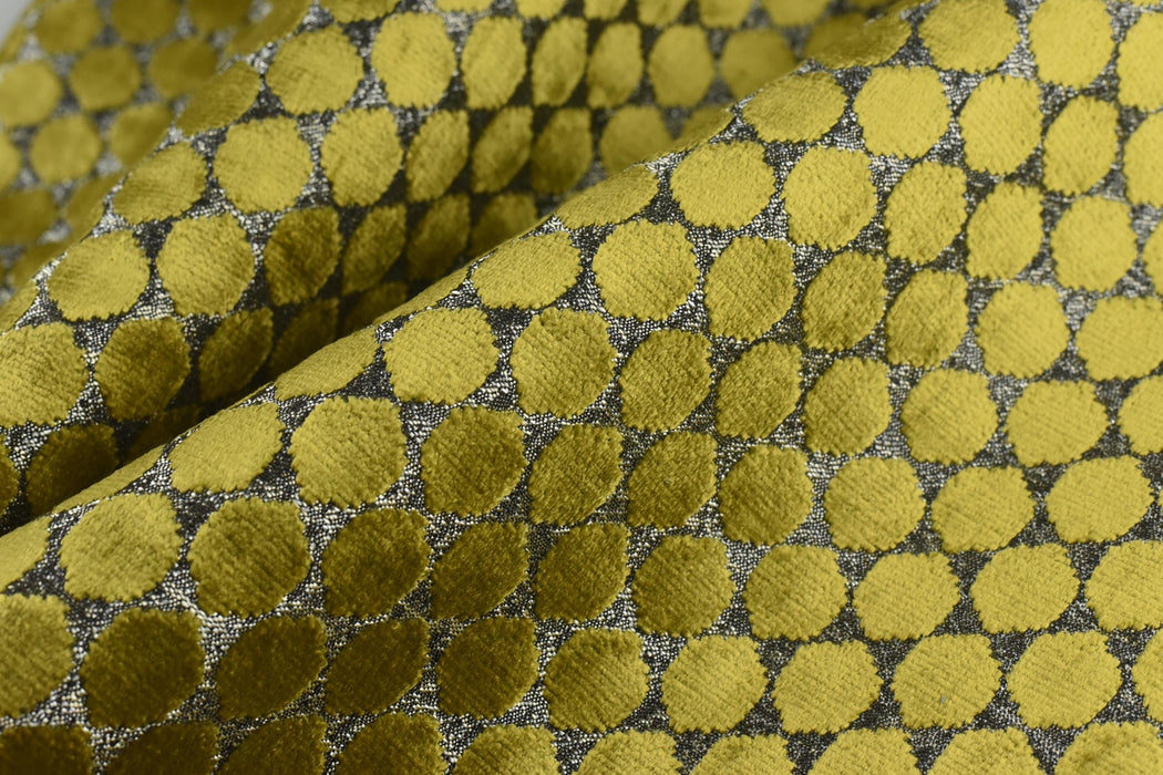 Heavy Weight Gold Raised Dot Geometric Velvet Upholstery Fabric|Minimalist Sofa Chair Reupholstery|Golden Yellow Plush Texture Fabric