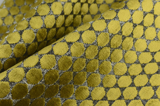 Heavy Weight Gold Raised Dot Geometric Velvet Upholstery Fabric|Minimalist Sofa Chair Reupholstery|Golden Yellow Plush Texture Fabric