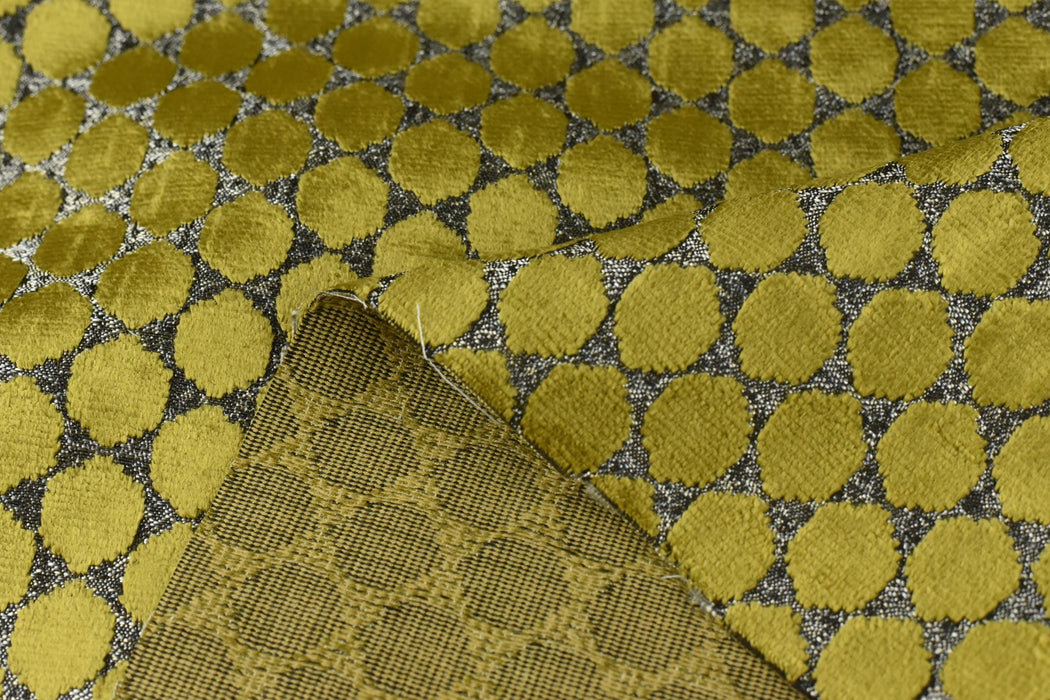 Heavy Weight Gold Raised Dot Geometric Velvet Upholstery Fabric|Minimalist Sofa Chair Reupholstery|Golden Yellow Plush Texture Fabric