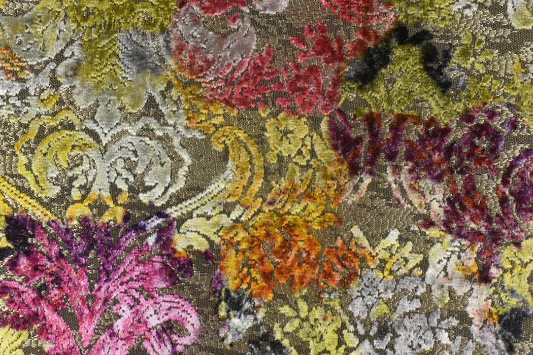 Luxury Cut Velvet Upholstery Fabric|Vintage Baroque Floral Jacquard|Chartreuse Green Orange Burgundy |Fabric For Chairs Sofas Cushion