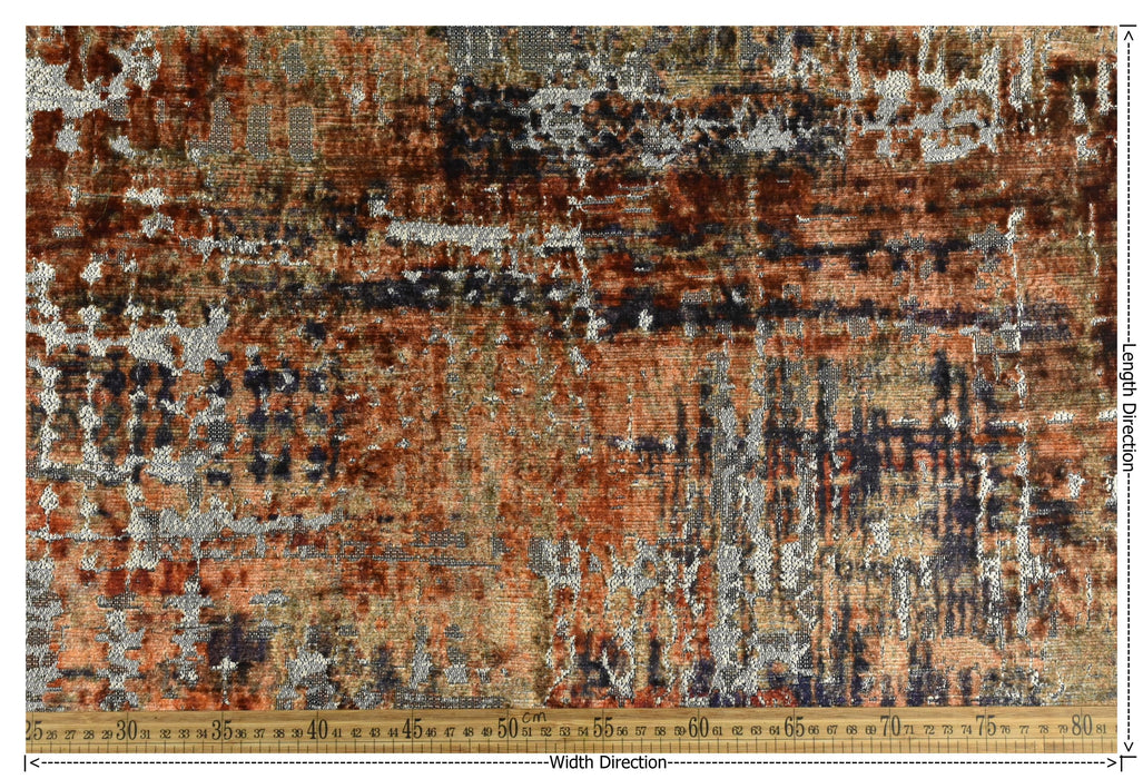 Abstract Cut Velvet Upholstery Fabric For Chair|Luxury Vintage Fabric For Chair|Rust Navy Beige Fabric For Cushion|Rustic Furniture Fabric