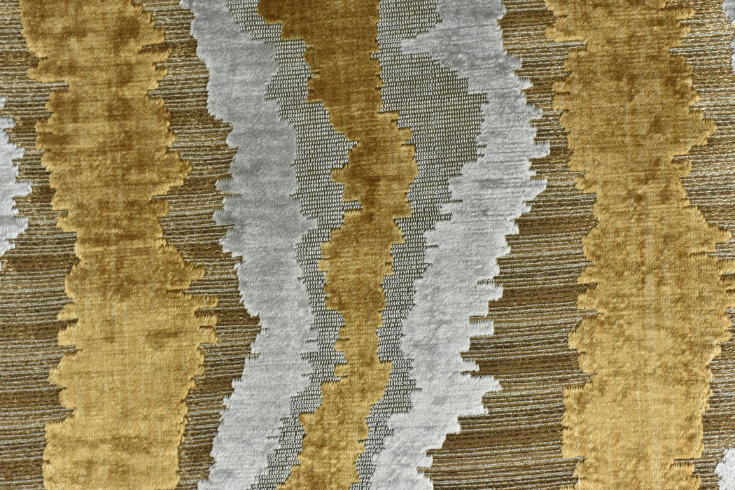 Heavy Weight Antique Gold Cut Velvet Uphosletry Fabric|Abstract Wavy Stripe Upholstery|Luxury Interior Design Fabric For Chair Sofa Pillow