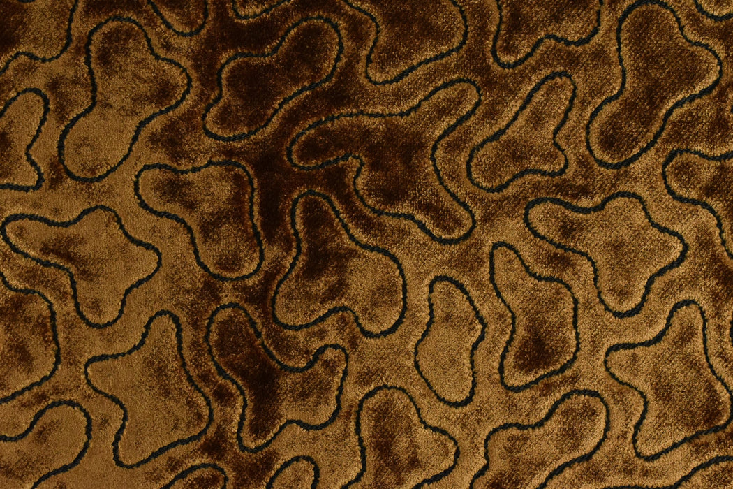 Brown Cut Velvet Upholstery Fabric For Chair|Abstract Geometric Pattern Velvet|Luxury Retro Furniture Fabric|Rustic Modern Designer Fabric