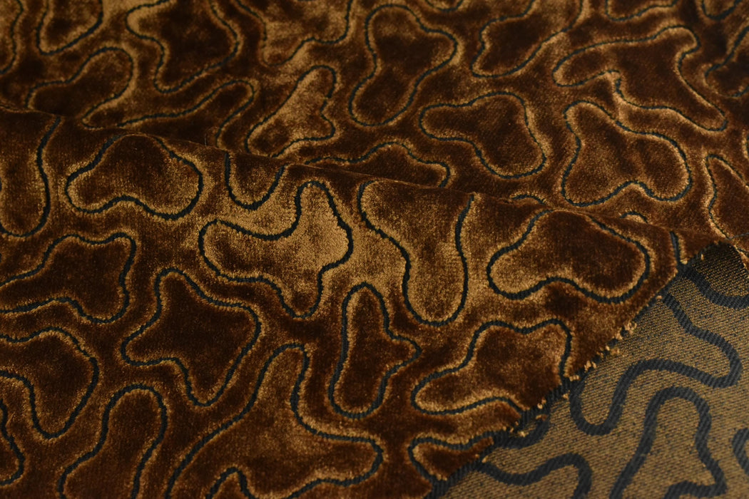 Brown Cut Velvet Upholstery Fabric For Chair|Abstract Geometric Pattern Velvet|Luxury Retro Furniture Fabric|Rustic Modern Designer Fabric