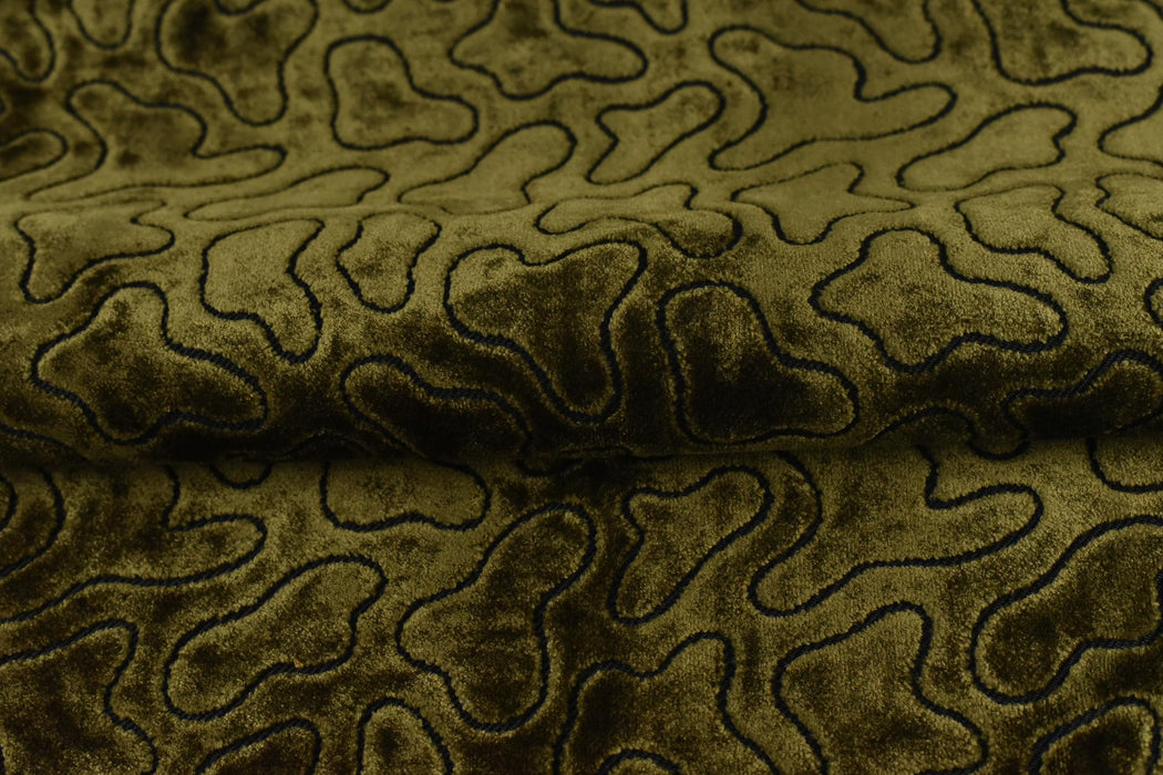 Green Cut Velvet Upholstery Fabric For Chair|Abstract Geometric Pattern Velvet|Luxury Retro Furniture Fabric|Rustic Modern Designer Fabric