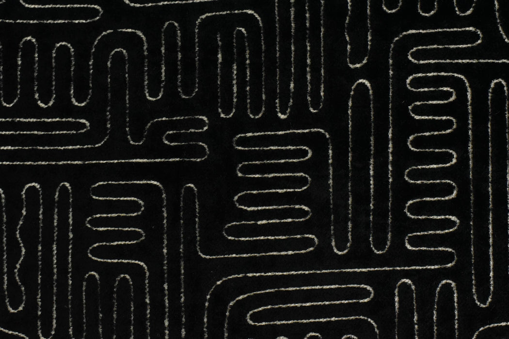 Black Cream Cut Velvet Upholstery Fabric For Chair|Abstract Geometric Labyrinth Velvet|Vintage Luxury Designer Furniture Fabric For Couch