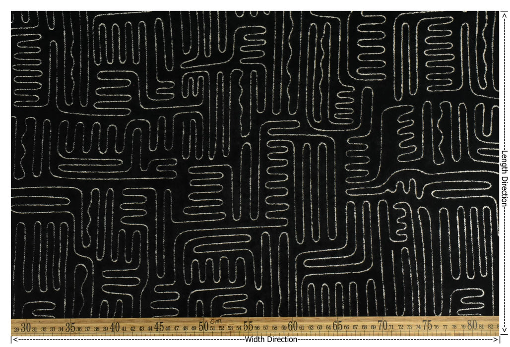 Black Cream Cut Velvet Upholstery Fabric For Chair|Abstract Geometric Labyrinth Velvet|Vintage Luxury Designer Furniture Fabric For Couch
