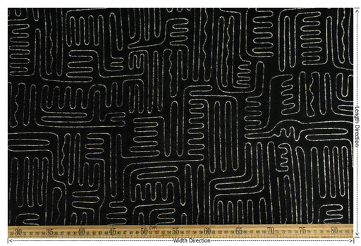 Black Cream Cut Velvet Upholstery Fabric For Chair|Abstract Geometric Labyrinth Velvet|Vintage Luxury Designer Furniture Fabric For Couch