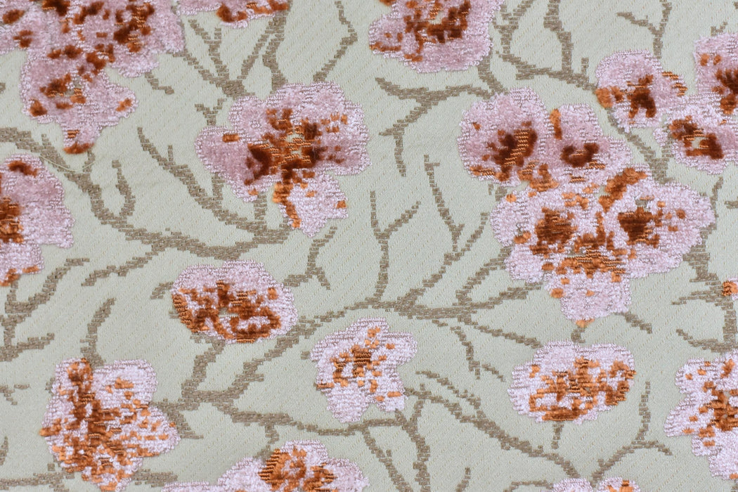 Heavyweight Vintage Pink and Rust Floral Cut Velvet Upholstery Fabric For Chair|Luxury Flower Sofa Fabric|French Country Furniture Fabric