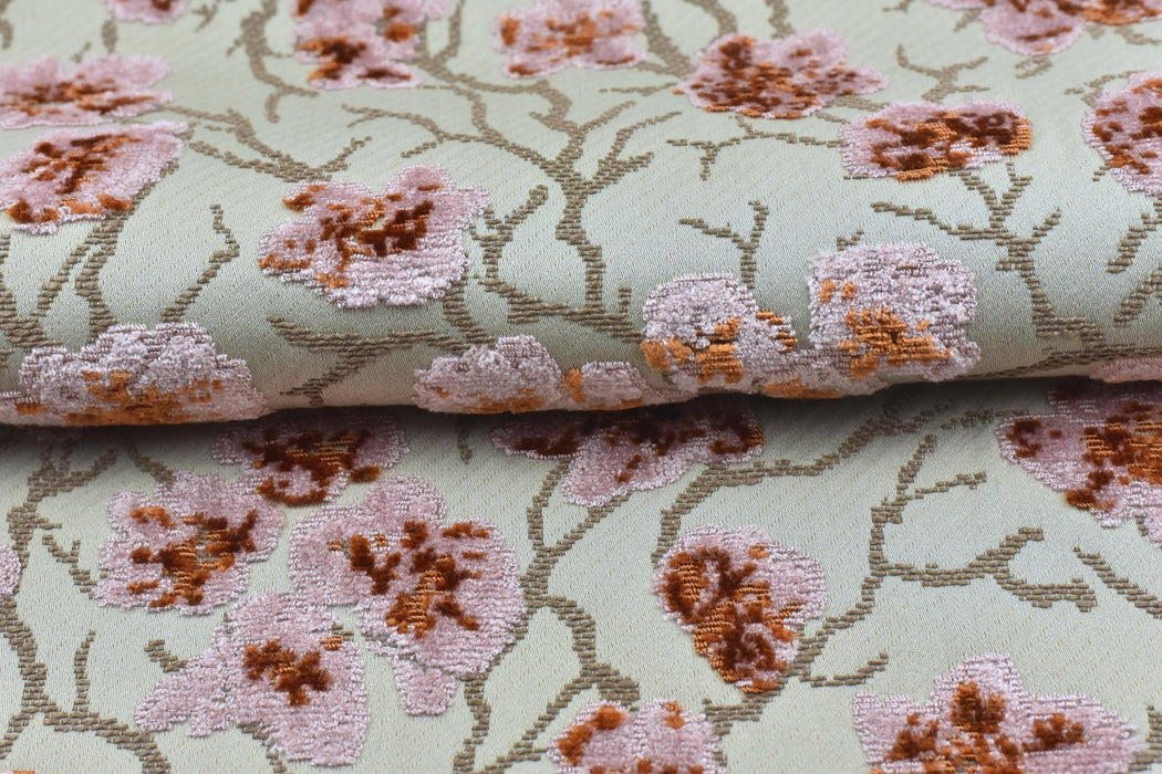 Heavyweight Vintage Pink and Rust Floral Cut Velvet Upholstery Fabric For Chair|Luxury Flower Sofa Fabric|French Country Furniture Fabric