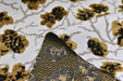 Heavyweight Vintage Gold and Black Floral Cut Velvet Upholstery Fabric For Chair|Luxury Flower Sofa Fabric|French Country Furniture Fabric