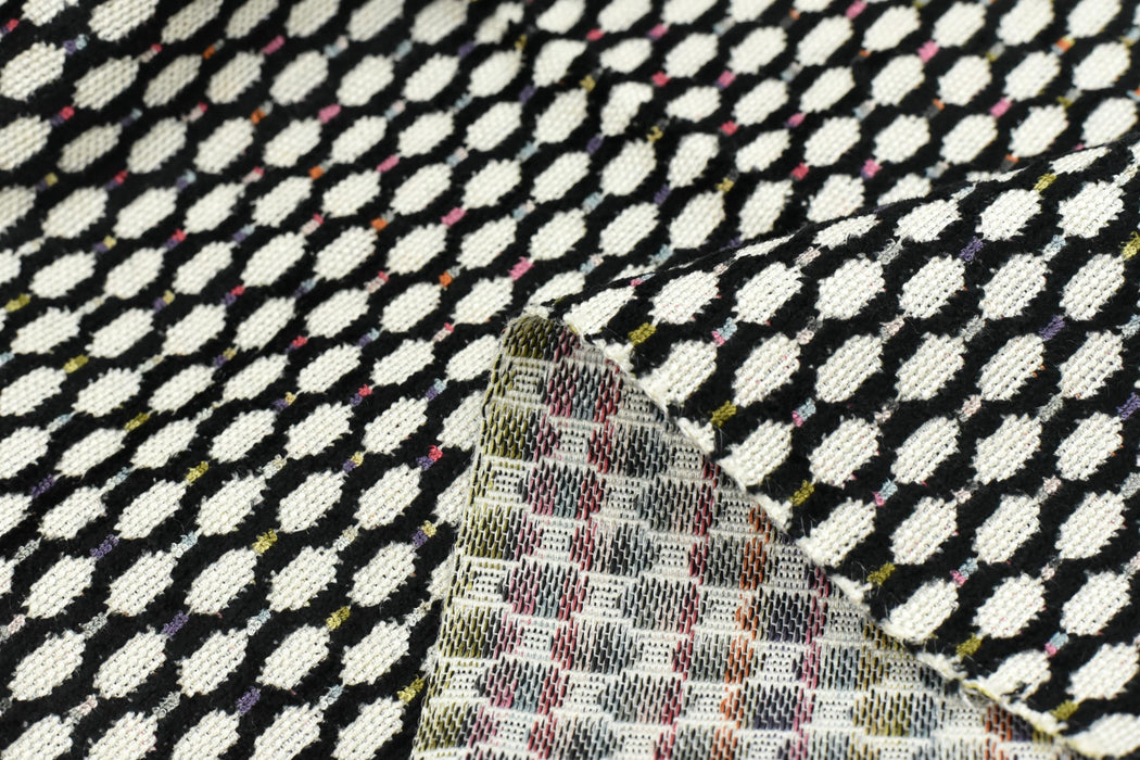 Heavy Weight Colorful Oval Dot Cut Velvet Upholstery Fabric For Chair|Retro Geometric Fabric|Multicolor Boho Check Pattern Furniture Fabric