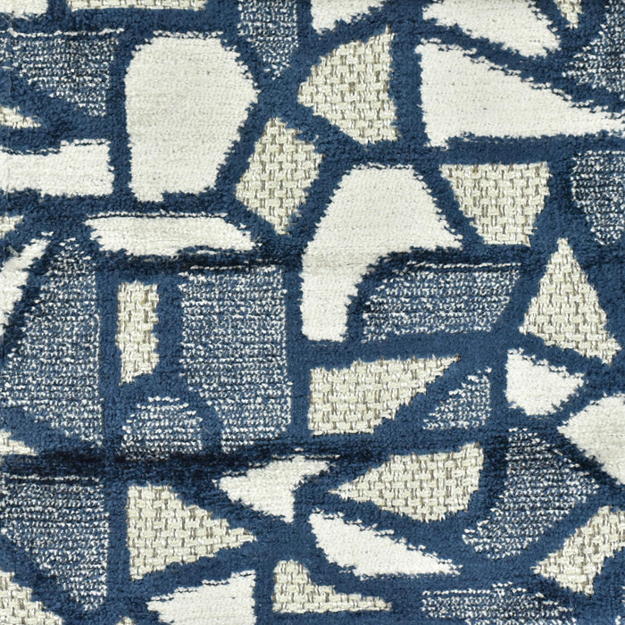 Heavy Weight Navy Blue Modern Abstract Geometric Cut Velvet Fabric For Chair|Durable Textured Coastal Home Decor Furniture Reupholstery