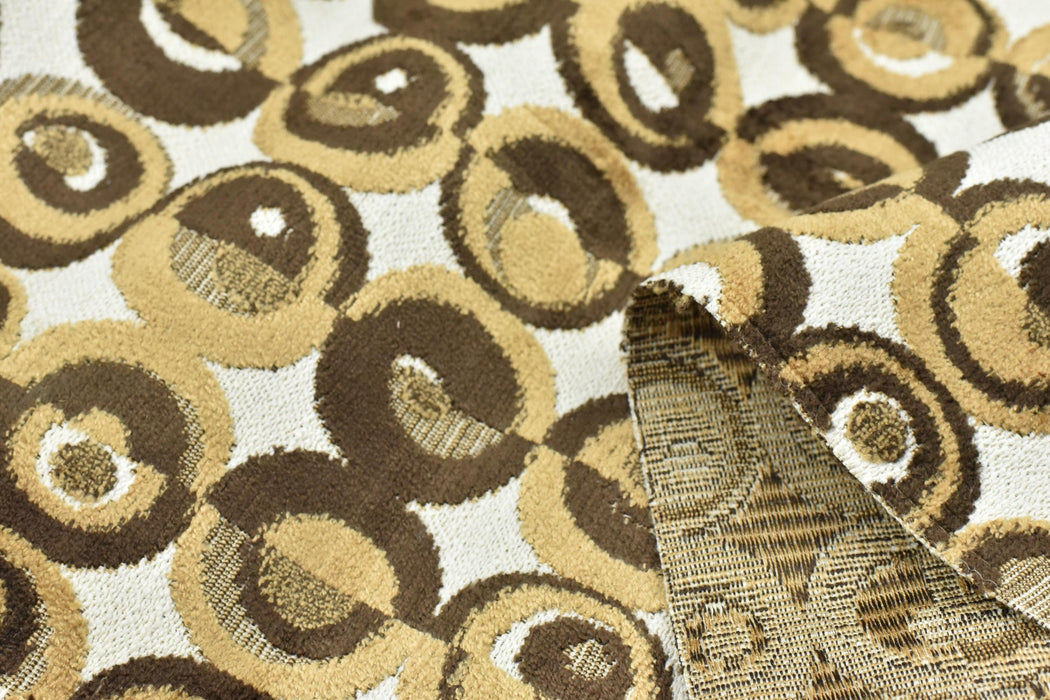 Mid Century Modern Abstract Geometric Circles Cut Velvet Upholstery Fabric For Chair|Golden Brown Beige|Heavy Weight for Sofas
