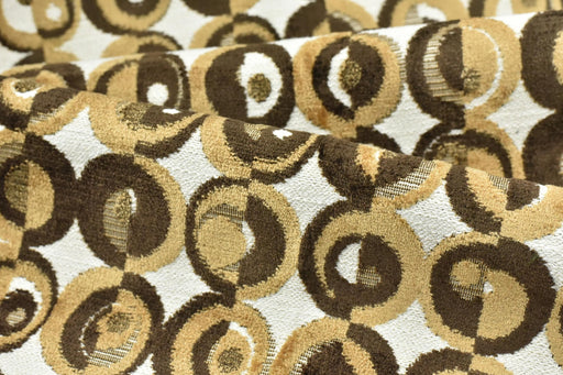 Mid Century Modern Abstract Geometric Circles Cut Velvet Upholstery Fabric For Chair|Golden Brown Beige|Heavy Weight for Sofas