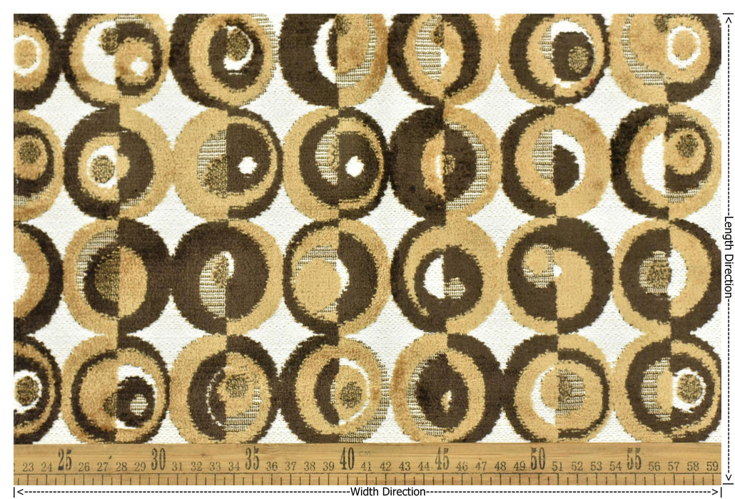 Mid Century Modern Abstract Geometric Circles Cut Velvet Upholstery Fabric For Chair|Golden Brown Beige|Heavy Weight for Sofas