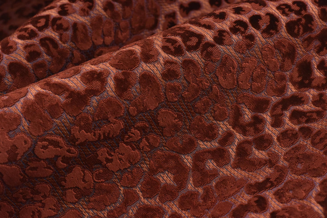 Heavy Weight Red Raised Leopard Cut Velvet Upholstery Fabric For Chair|Cheetah Abstract Geometric Animal Luxury Furniture Fabric For Couch
