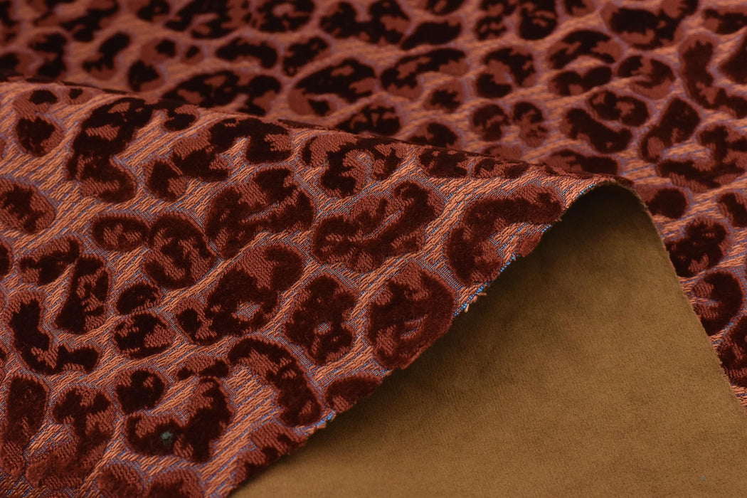 Heavy Weight Red Raised Leopard Cut Velvet Upholstery Fabric For Chair|Cheetah Abstract Geometric Animal Luxury Furniture Fabric For Couch
