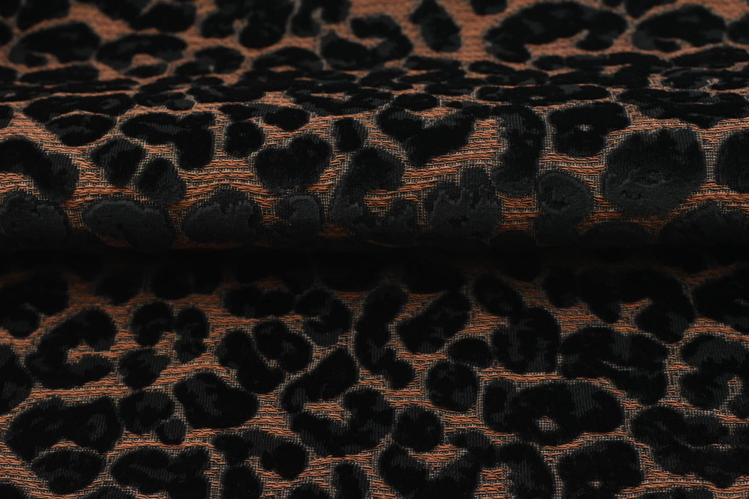 Heavy Weight Black Raised Leopard Cut Velvet Upholstery Fabric For Chair|Cheetah Abstract Geometric Animal Luxury Furniture Fabric For Couch