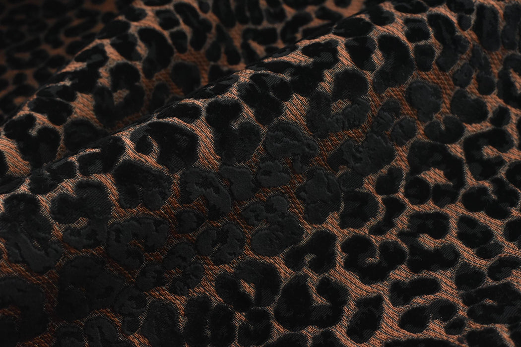 Heavy Weight Black Raised Leopard Cut Velvet Upholstery Fabric For Chair|Cheetah Abstract Geometric Animal Luxury Furniture Fabric For Couch