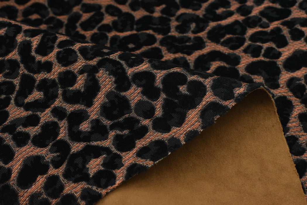 Heavy Weight Black Raised Leopard Cut Velvet Upholstery Fabric For Chair|Cheetah Abstract Geometric Animal Luxury Furniture Fabric For Couch