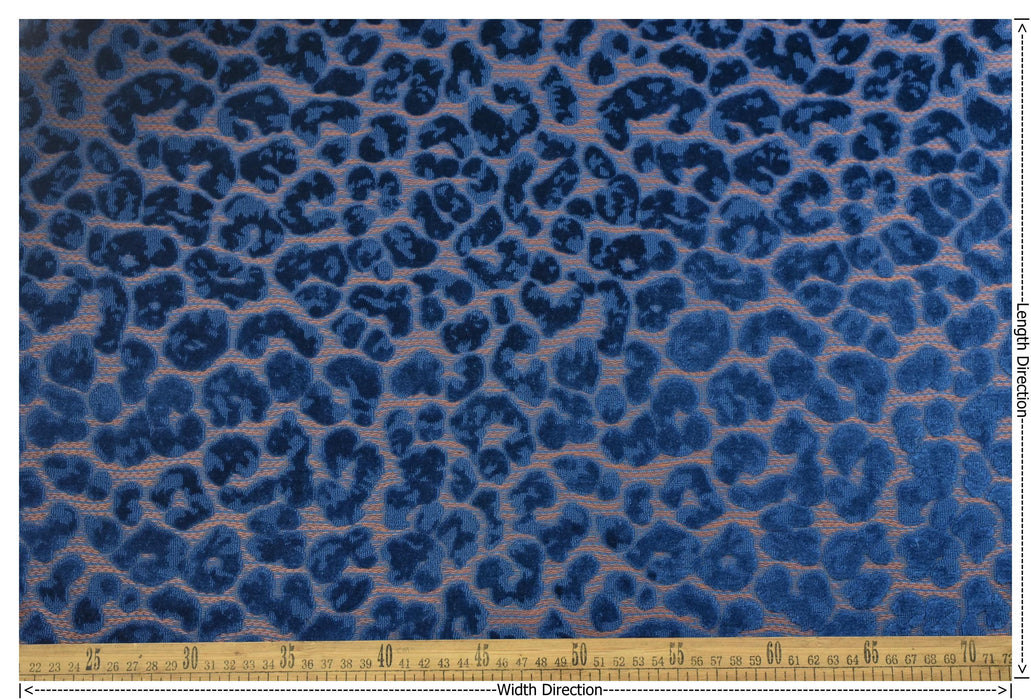 Heavy Weight Blue Raised Leopard Cut Velvet Upholstery Fabric For Chair|Cheetah Abstract Geometric Animal Luxury Furniture Fabric For Couch
