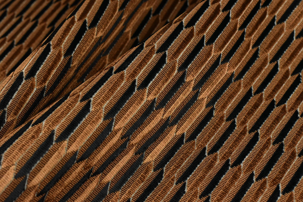 Heavy Weight Mid-Century Modern Striped Geometric Cut Velvet Upholstery Fabric For Chair|Earth Tone Sofa Armchair Reupholsetry