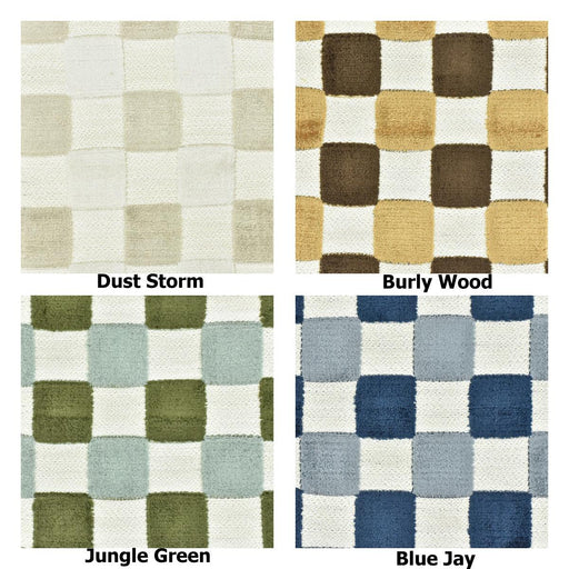 Heavyweight Vintage Blue and Green Checkerboard Cut Velvet Upholstery Fabric|Retro Modern Geometric Chair Fabric|Durable Furniture Fabric