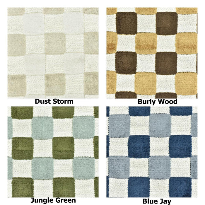 Heavyweight Vintage Blue and Green Checkerboard Cut Velvet Upholstery Fabric|Retro Modern Geometric Chair Fabric|Durable Furniture Fabric