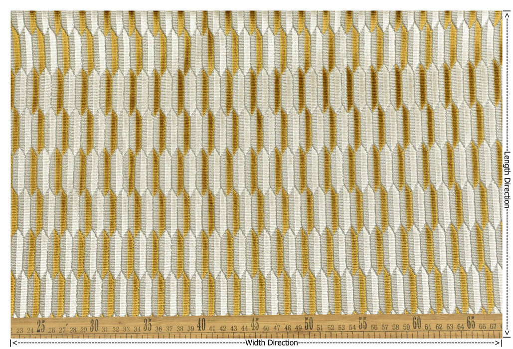 Heavy Weight Gold Cream Mid-Century Modern Striped Geometric Cut Velvet Upholstery Fabric For Chair|Durable Sofa Armchair Reupholsetry