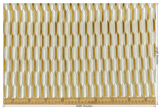 Heavy Weight Gold Cream Mid-Century Modern Striped Geometric Cut Velvet Upholstery Fabric For Chair|Durable Sofa Armchair Reupholsetry