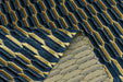 Heavy Weight Navy Blue Gold Mid-Century Modern Striped Geometric Cut Velvet Upholstery Fabric For Chair|Durable Sofa Armchair Reupholsetry