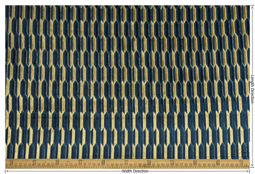 Heavy Weight Navy Blue Gold Mid-Century Modern Striped Geometric Cut Velvet Upholstery Fabric For Chair|Durable Sofa Armchair Reupholsetry