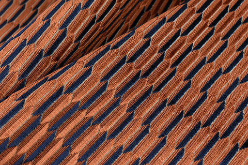 Heavy Weight Burnt Orange Blue Mid-Century Modern Striped Geometric Cut Velvet Upholstery Fabric For Chair|Durable Furniture Fabric For Sofa