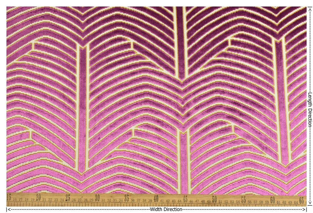 Heavy Weight Purple Magenta and Gold Geometric Cut Velvet Upholstery Fabric For Chair Pillow|High End Sofa Furniture Reupholstery Fabric