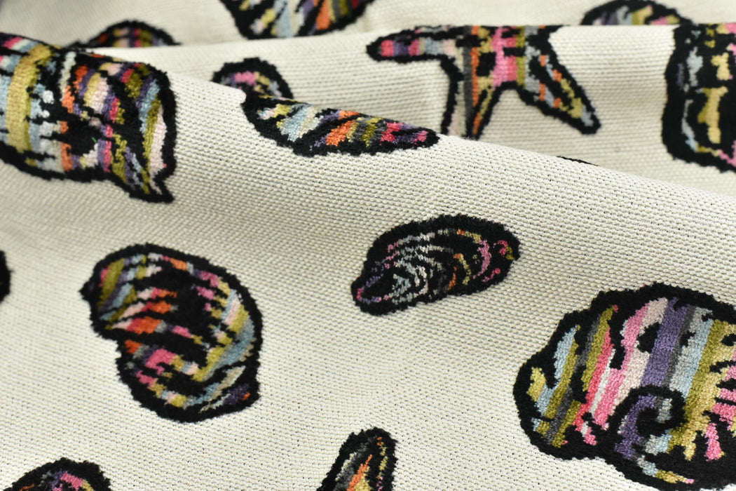 Heavy Weight Coastal Cut Velvet Upholstery Fabric For Chair|Fun Starfish Seashell Fabric|Accent Sofa Material|Beach House Decor Fabric
