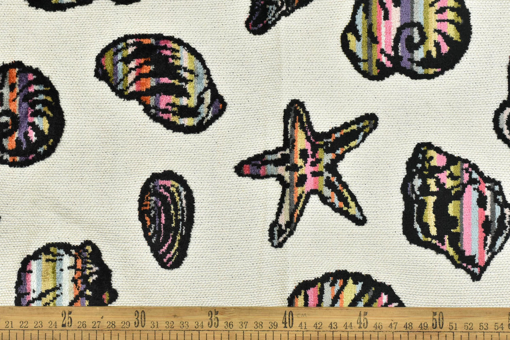 Heavy Weight Coastal Cut Velvet Upholstery Fabric For Chair|Fun Starfish Seashell Fabric|Accent Sofa Material|Beach House Decor Fabric