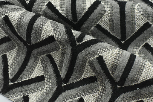 Heavy Weight Black Grey Chevron Raised Cut Velvet Upholstery Fabric|Vintage Geometric Sofa Fabric|Modern Art Deco Furniture Upholstery