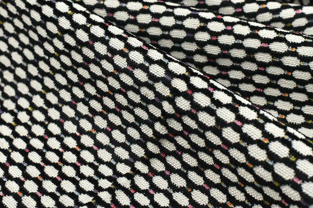 Heavy Weight Colorful Oval Dot Cut Velvet Upholstery Fabric For Chair|Retro Geometric Fabric|Multicolor Boho Check Pattern Furniture Fabric