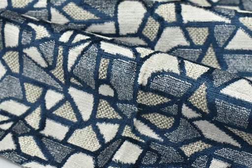 Heavy Weight Navy Blue Modern Abstract Geometric Cut Velvet Fabric For Chair|Durable Textured Coastal Home Decor Furniture Reupholstery