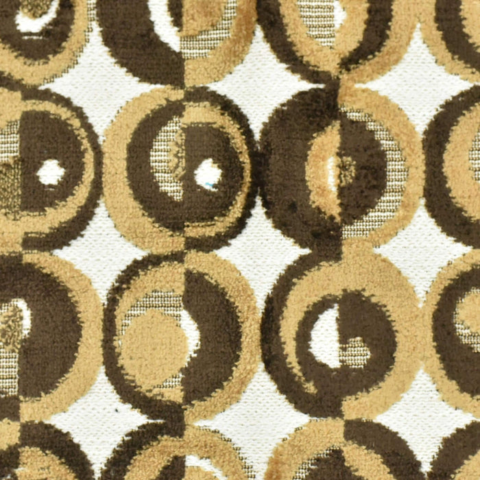 Mid Century Modern Abstract Geometric Circles Cut Velvet Upholstery Fabric For Chair|Golden Brown Beige|Heavy Weight for Sofas