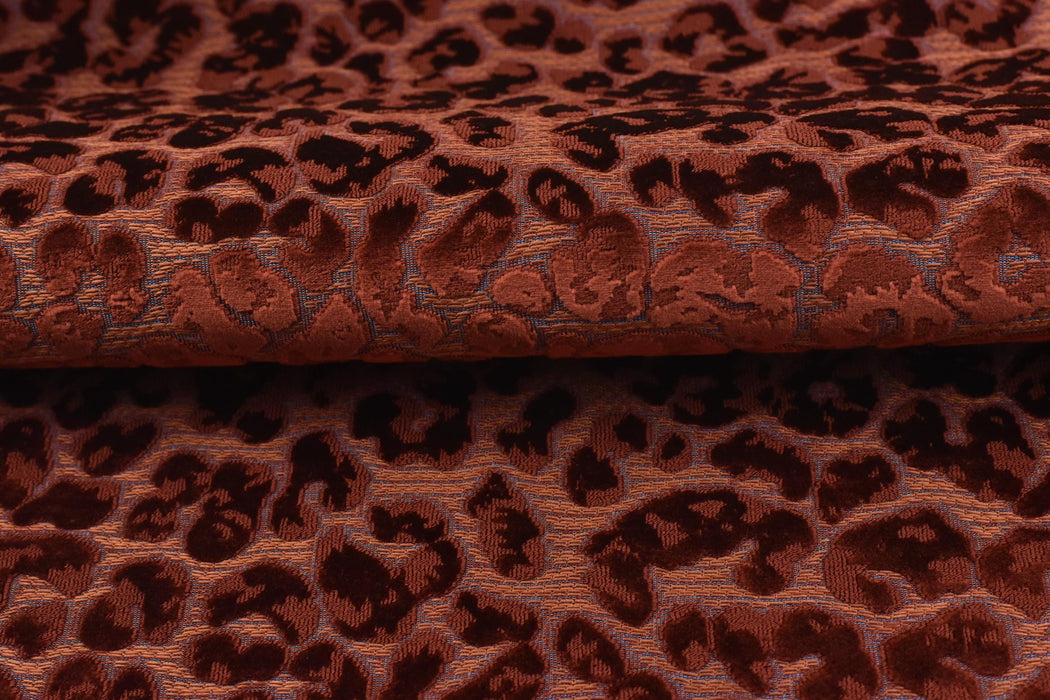 Heavy Weight Red Raised Leopard Cut Velvet Upholstery Fabric For Chair|Cheetah Abstract Geometric Animal Luxury Furniture Fabric For Couch