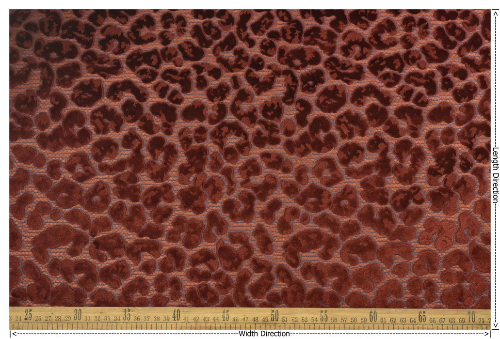 Heavy Weight Red Raised Leopard Cut Velvet Upholstery Fabric For Chair|Cheetah Abstract Geometric Animal Luxury Furniture Fabric For Couch