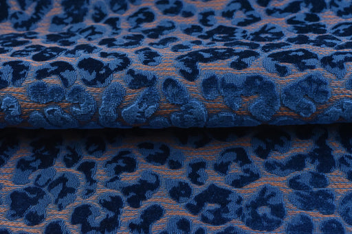 Heavy Weight Blue Raised Leopard Cut Velvet Upholstery Fabric For Chair|Cheetah Abstract Geometric Animal Luxury Furniture Fabric For Couch