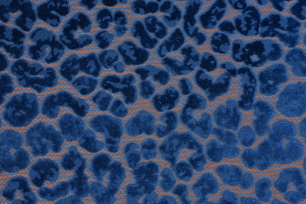 Heavy Weight Blue Raised Leopard Cut Velvet Upholstery Fabric For Chair|Cheetah Abstract Geometric Animal Luxury Furniture Fabric For Couch
