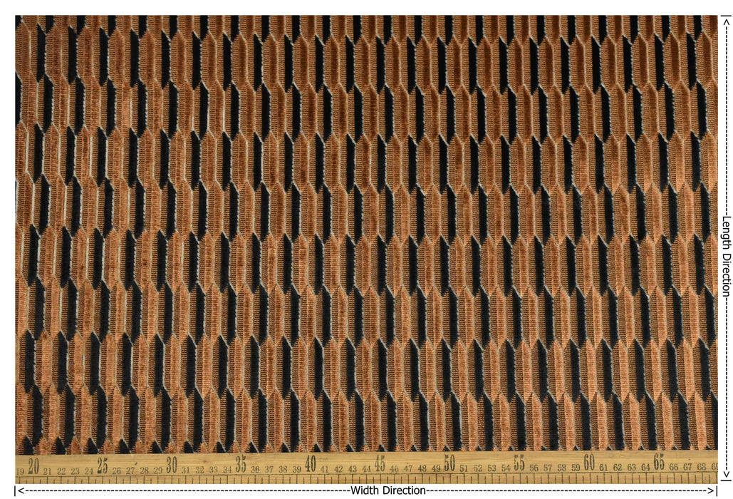 Heavy Weight Mid-Century Modern Striped Geometric Cut Velvet Upholstery Fabric For Chair|Earth Tone Sofa Armchair Reupholsetry