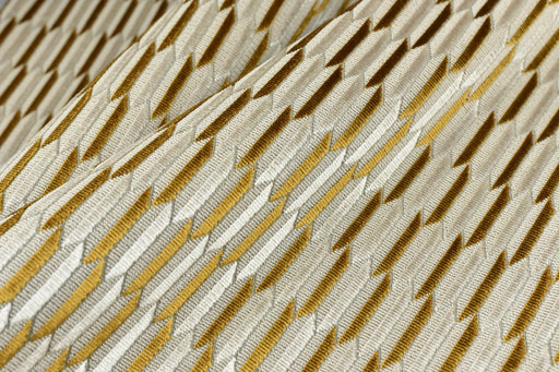 Heavy Weight Gold Cream Mid-Century Modern Striped Geometric Cut Velvet Upholstery Fabric For Chair|Durable Sofa Armchair Reupholsetry