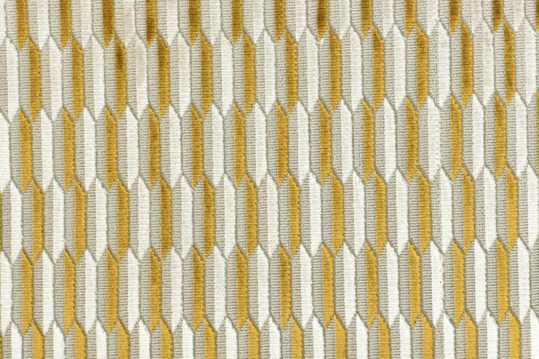 Heavy Weight Gold Cream Mid-Century Modern Striped Geometric Cut Velvet Upholstery Fabric For Chair|Durable Sofa Armchair Reupholsetry